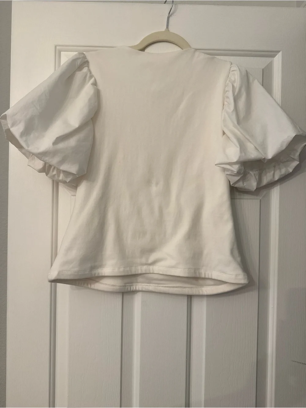 Maeve Anthropologie White Puff Sleeve Wrap Top, Size LP
